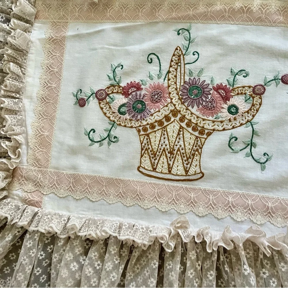 Floral Embroidered Ruffled Pillow 13/19 inches